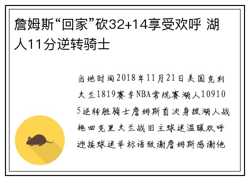 詹姆斯“回家”砍32+14享受欢呼 湖人11分逆转骑士